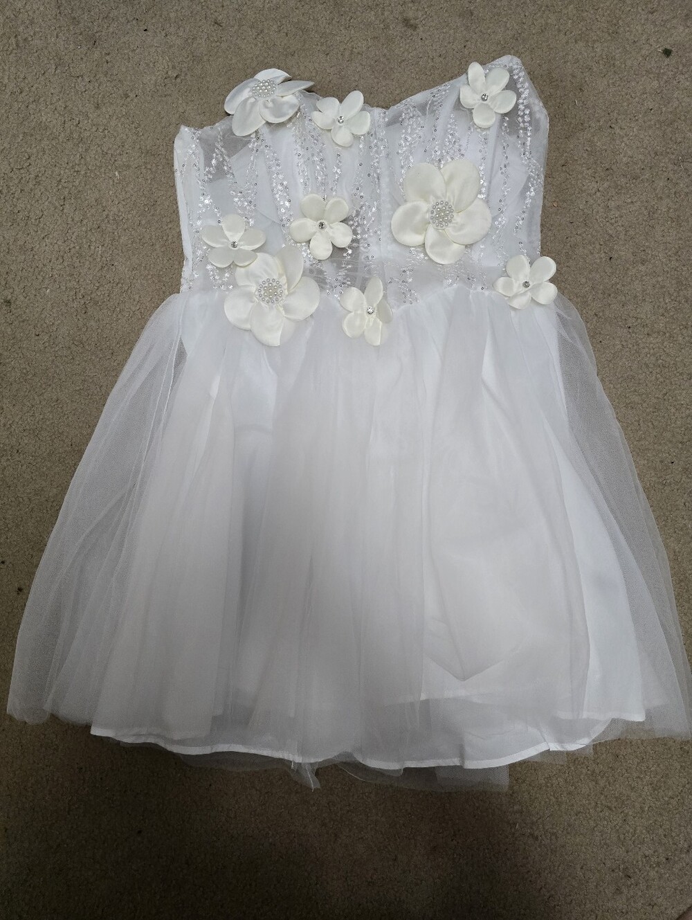 White Floral Sequin Tulle Short Dress